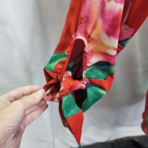 West Kei Orange Floral Surplice Blouse Size Small - Picture 5 of 9